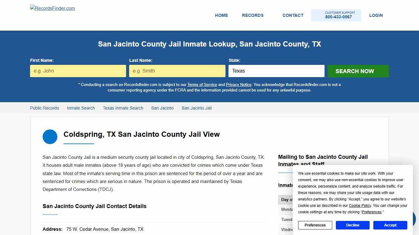 San Jacinto County Jail Roster & Inmate Lookup