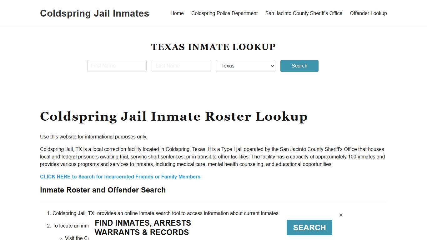 Coldspring Jail Inmate Roster, San Jacinto County, TX, Offender Search