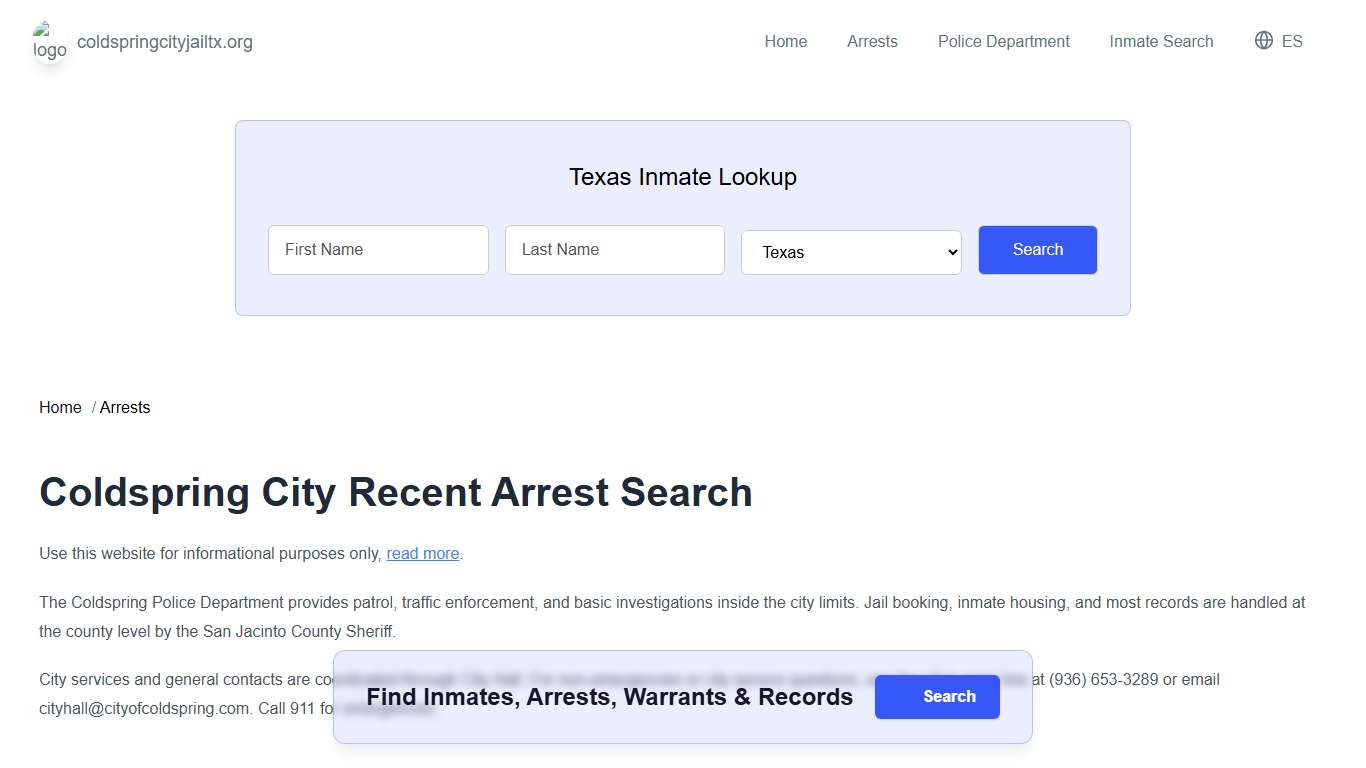 Coldspring, TX Arrests, Active Warrants Lookup